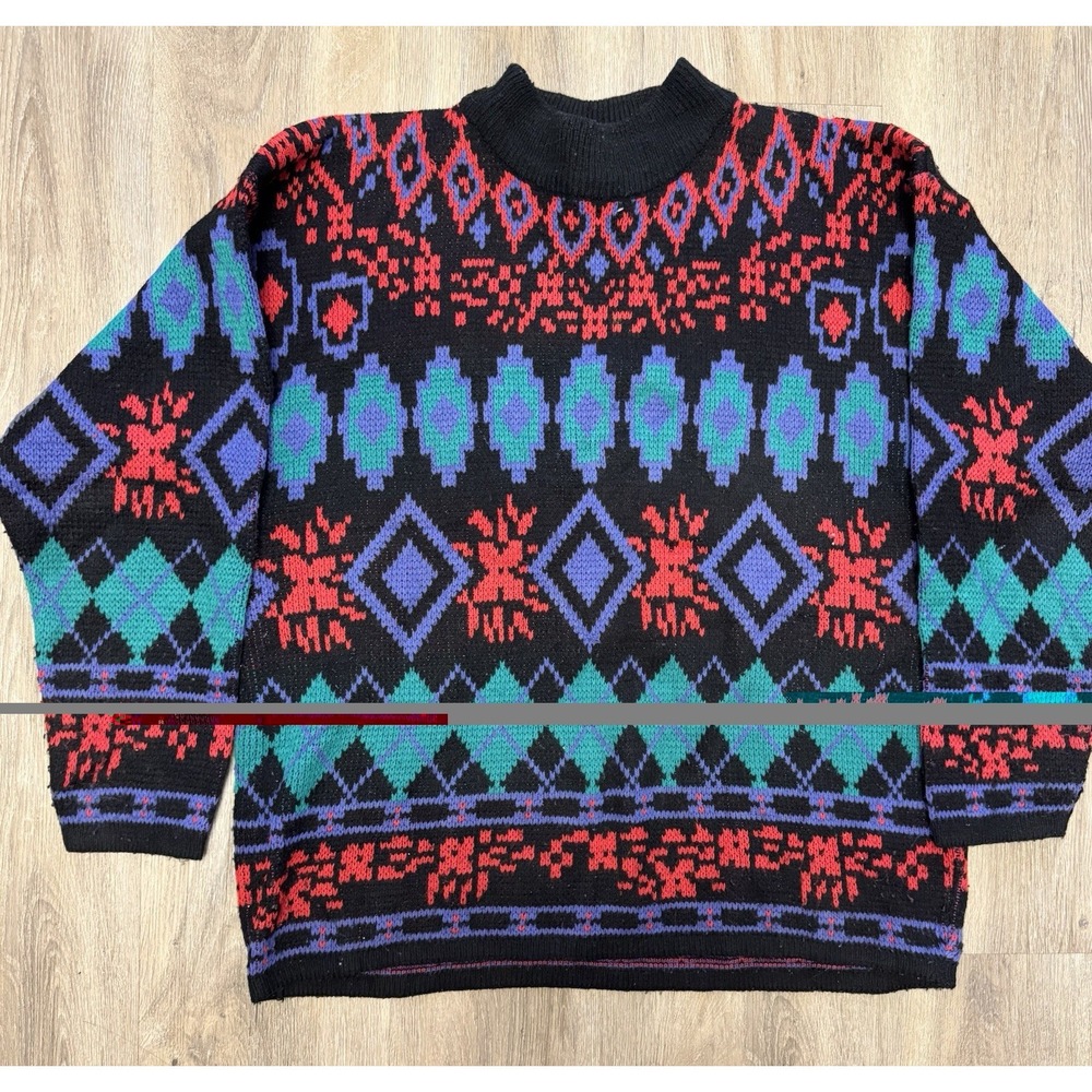 Vintage Michael‎ Carrie Deer Southwest Sweater Mock Neck Acrylic Knit Mens L